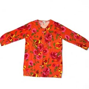 Isaac Mizrahi Orange and Pink Floral Cardigan